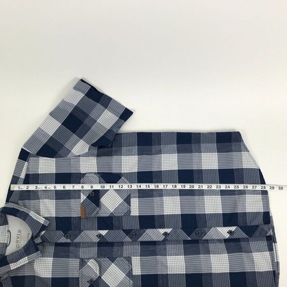 Orvis Button Up Shirt Men's Large Short Sleeve 100% Polyester Blue Plaid - Picture 6 of 9
